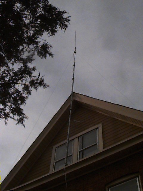 A photo of the base transmitter antenna from a below and to the right